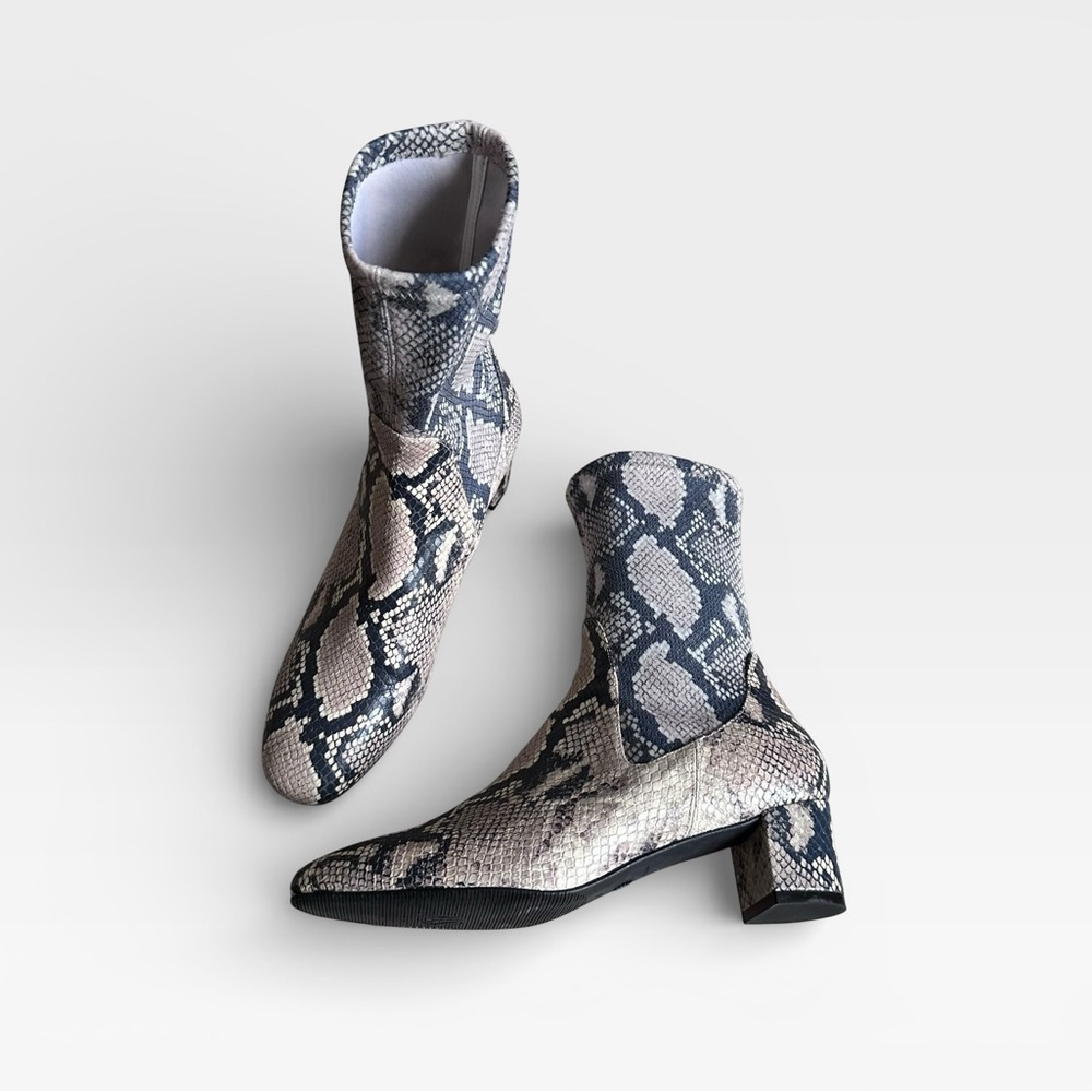Stuart Weitzman Ernestine Python Print Sock Booti… - image 6